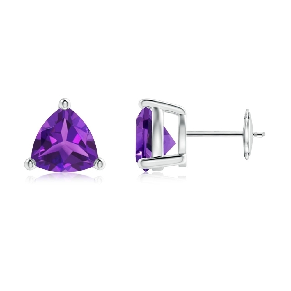 Angara Natural Amethyst Birthstone Sterling Silver Stud Earrings